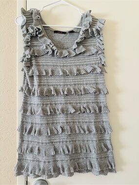 Heather B Textured Knit Top in Light Gray Size Large Scoop Neck